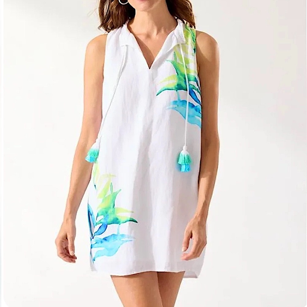 Tommy Bahama Island Cays Sea Fronds Engineered Split-Neck Dress